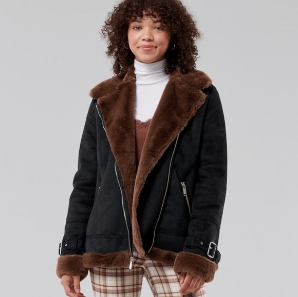 Hollister Jackets & Blazers - FAUX SHEARLING BIKER JACKET